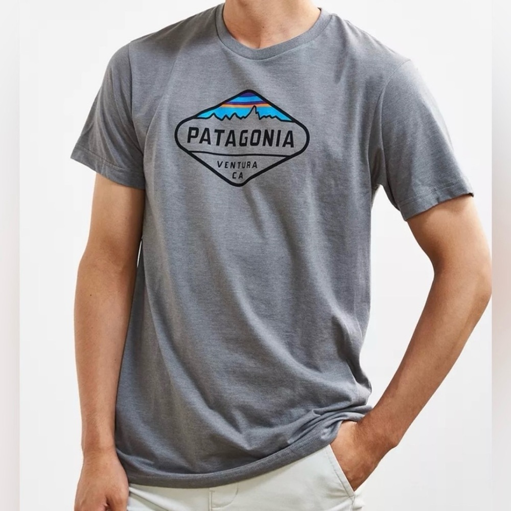 Patagonia Mens Fitz Roy Crest Cotton/ Poly T-Shirt Narwhal Grey